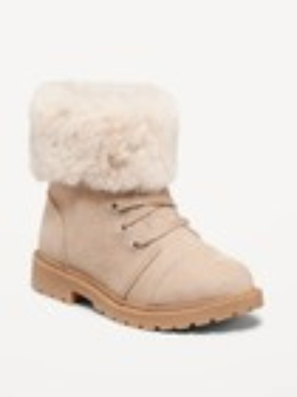 NWT Old Navy Toddler Girls' Beige Lace-Up Boots W/Faux Fur Size 8